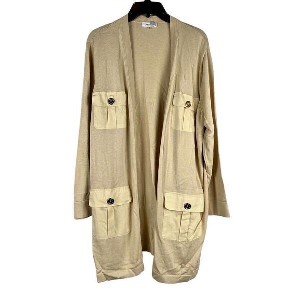 Calvin Klein Long Knit Open Front 4 Pocket Cardigan XL - Picture 1 of 10